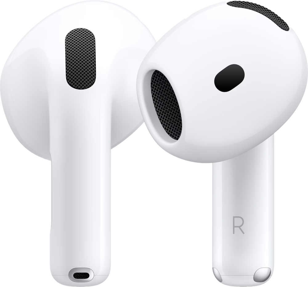 Tilbud på Apple AirPods 4 (2024) trådløse hovedtelefoner med opladningsetui (USB‑C) fra Elgiganten til 999 kr.