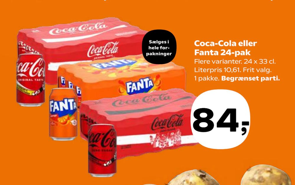 Tilbud på Coca-Cola eller Fanta 24-pak fra SuperBrugsen til 84 kr.