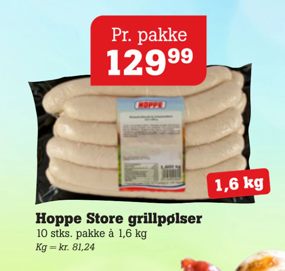 Tilbud på Hoppe Store grillpølser fra Poetzsch Padborg til 129,99 kr.