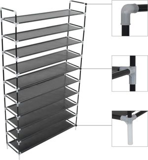 vidaXL Skostativ med 10 hyller metall og ikke-vevet stoff svart