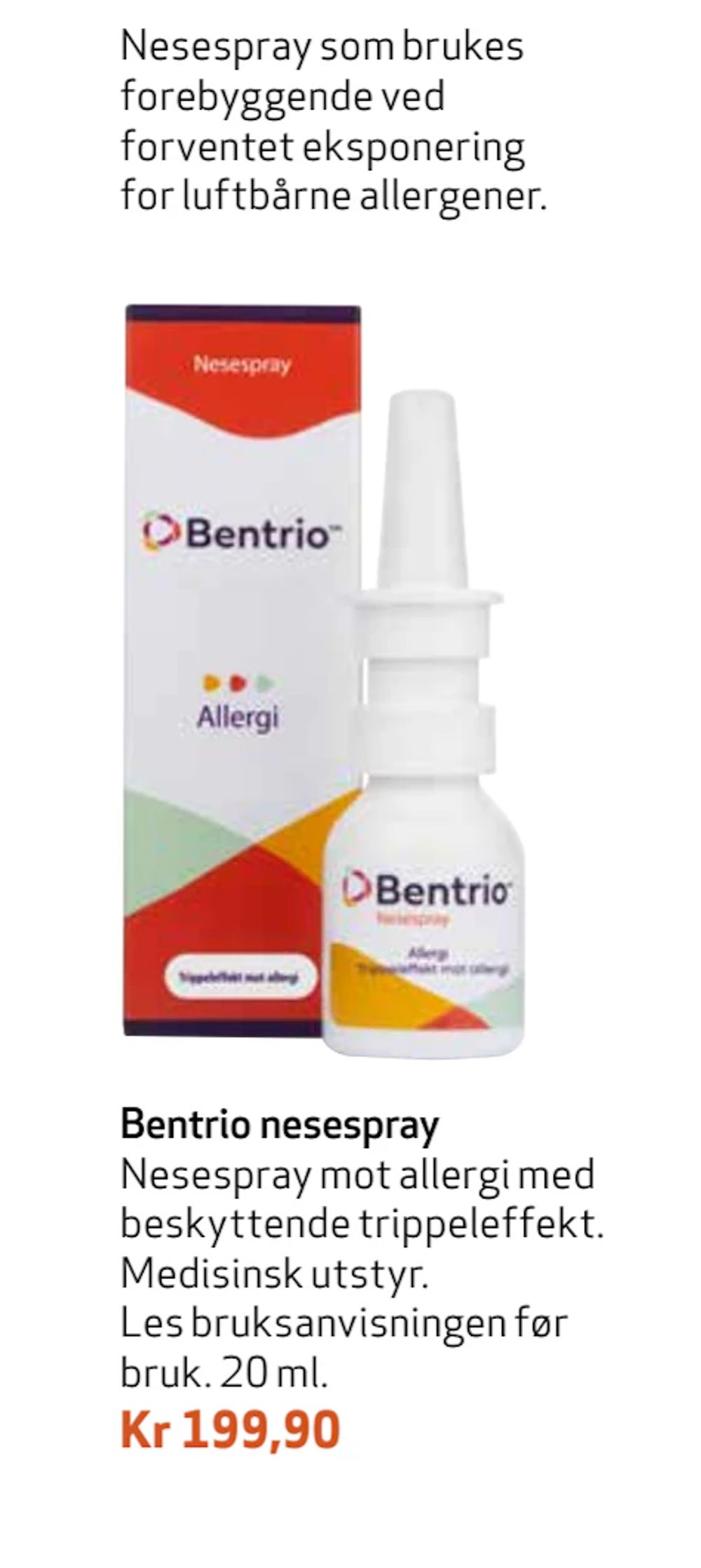 Tilbud på Bentrio nesespray fra Apotek 1 til 199,90 kr