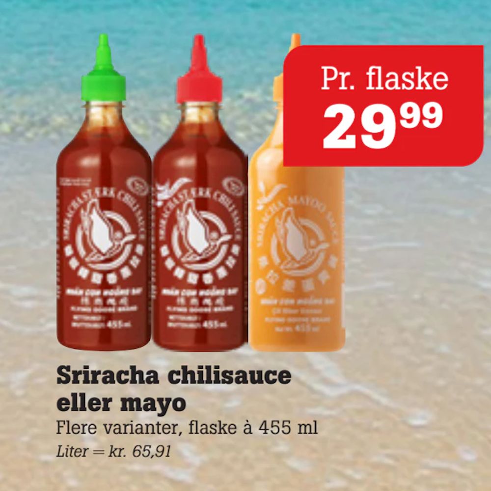 Tilbud på Sriracha chilisauce eller mayo fra Poetzsch Padborg til 29,99 kr.