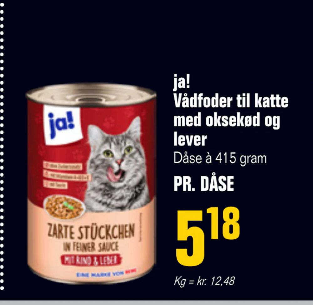 Tilbud på ja! Vådfoder til katte med oksekød og lever fra Otto Duborg til 5,18 kr.