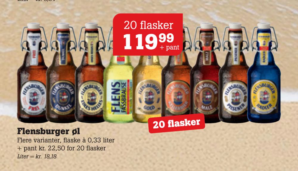 Tilbud på Flensburger øl fra Poetzsch Padborg til 119,99 kr.