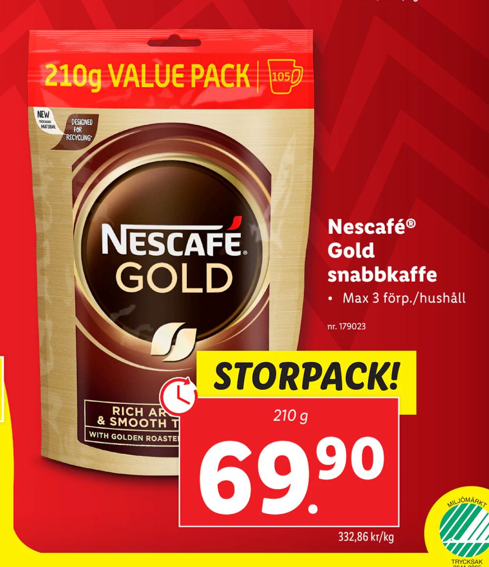Erbjudanden på Nescafé® Gold snabbkaffe från Lidl för 69,90 kr