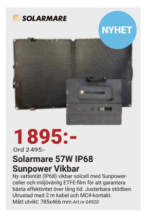 Solarmare 57W IP68 Sunpower Vikbar