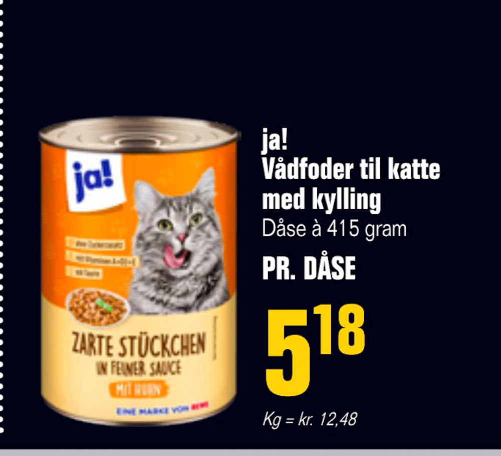 Tilbud på ja! Vådfoder til katte med kylling fra Otto Duborg til 5,18 kr.