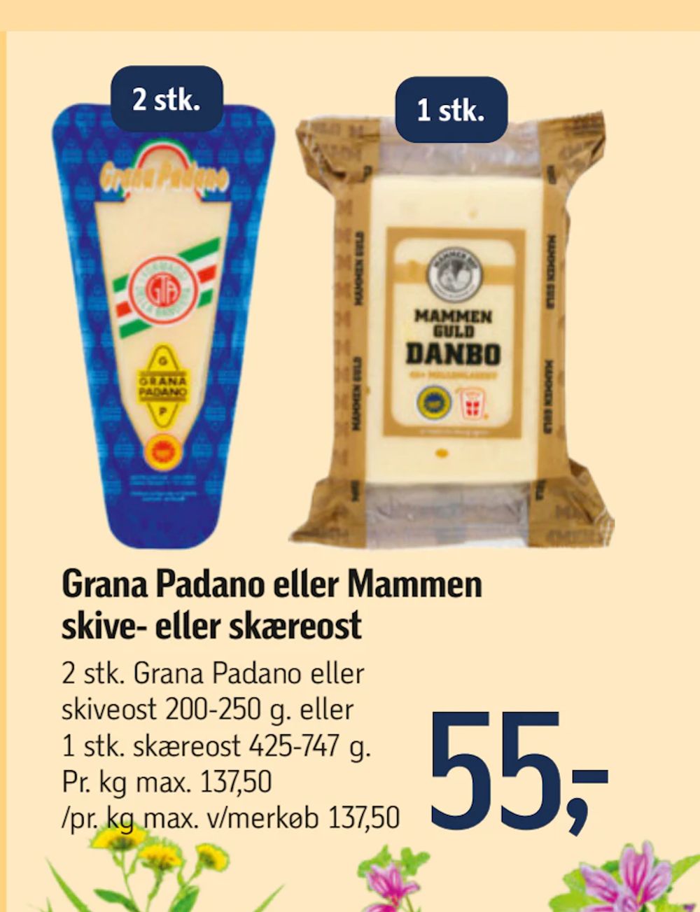 Tilbud på Grana Padano eller Mammen skive- eller skæreost fra føtex til 55 kr.