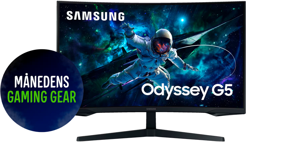 Tilbud på Samsung Odyssey G55C LS32CG552EUXEN 32” buet VA gaming-skærm fra Elgiganten til 1.899 kr.