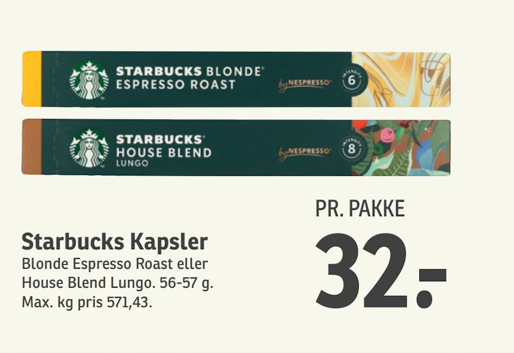 Tilbud på Starbucks Kapsler fra SPAR til 32 kr.