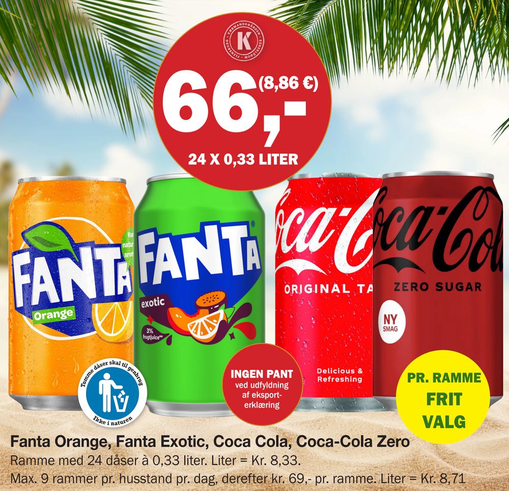 Tilbud på Fanta Orange, Fanta Exotic, Coca Cola, Coca-Cola Zero fra Købmandsgården til 66 kr.