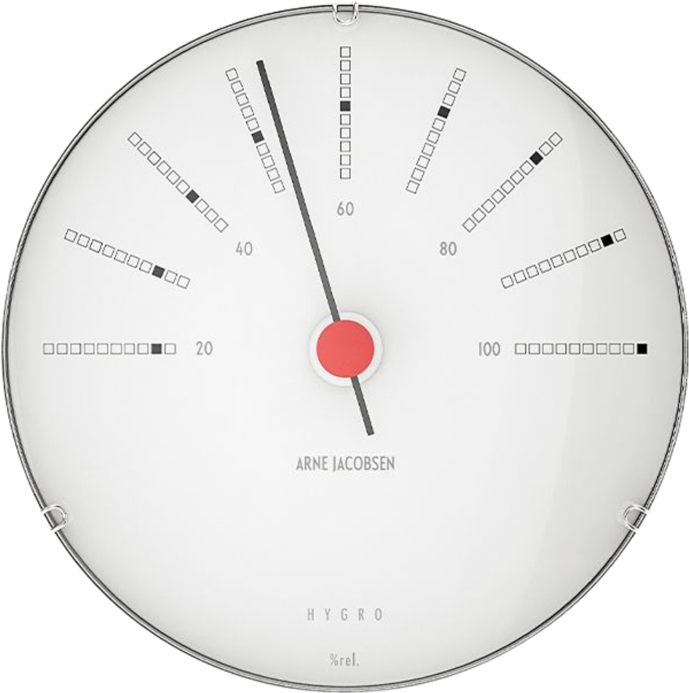 Tilbud på Arne Jacobsen Bankers hygrometer hvid/sort/rød Ø12 cm fra Kop & Kande til 749,96 kr.