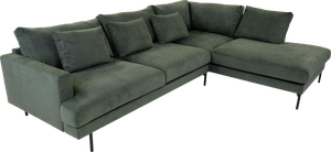 Belis 3 Pers Sofa M. Open End, Grøn Fløjl, (Højrevendt) 87 Cm 293 Cm