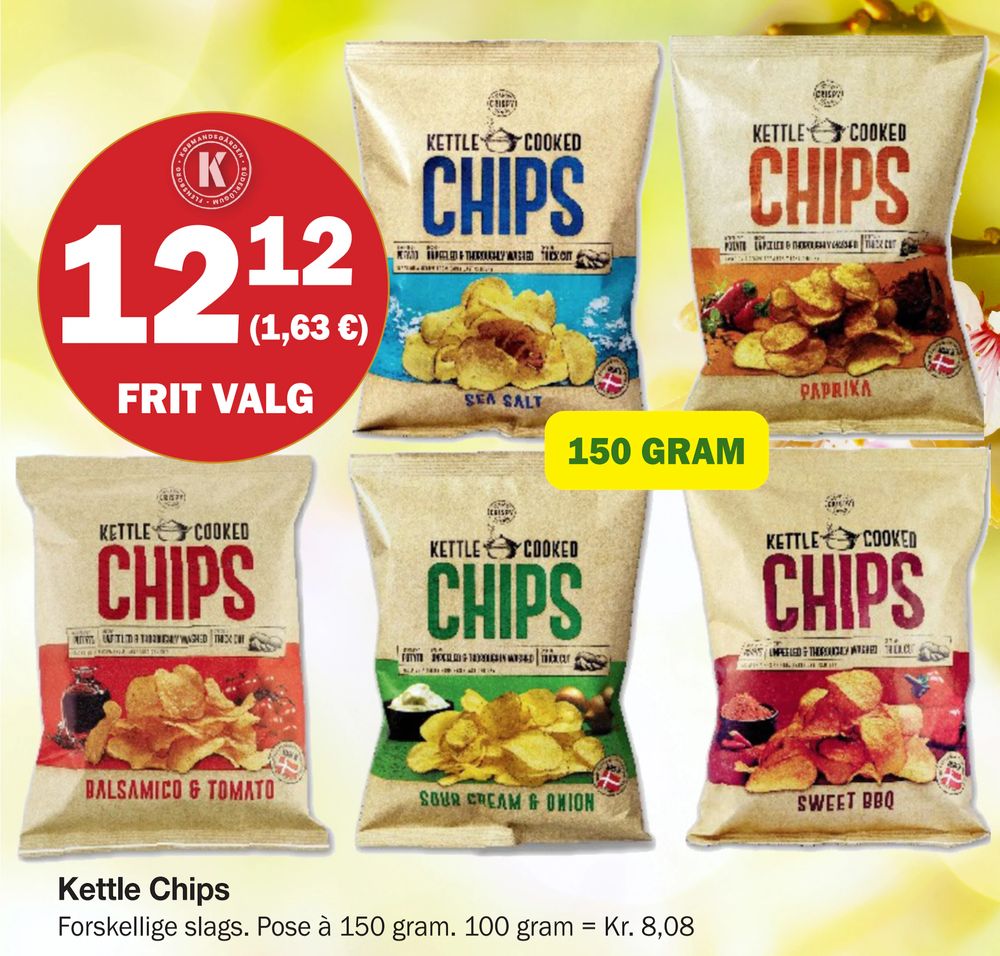 Tilbud på Kettle Chips fra Købmandsgården til 12,12 kr.