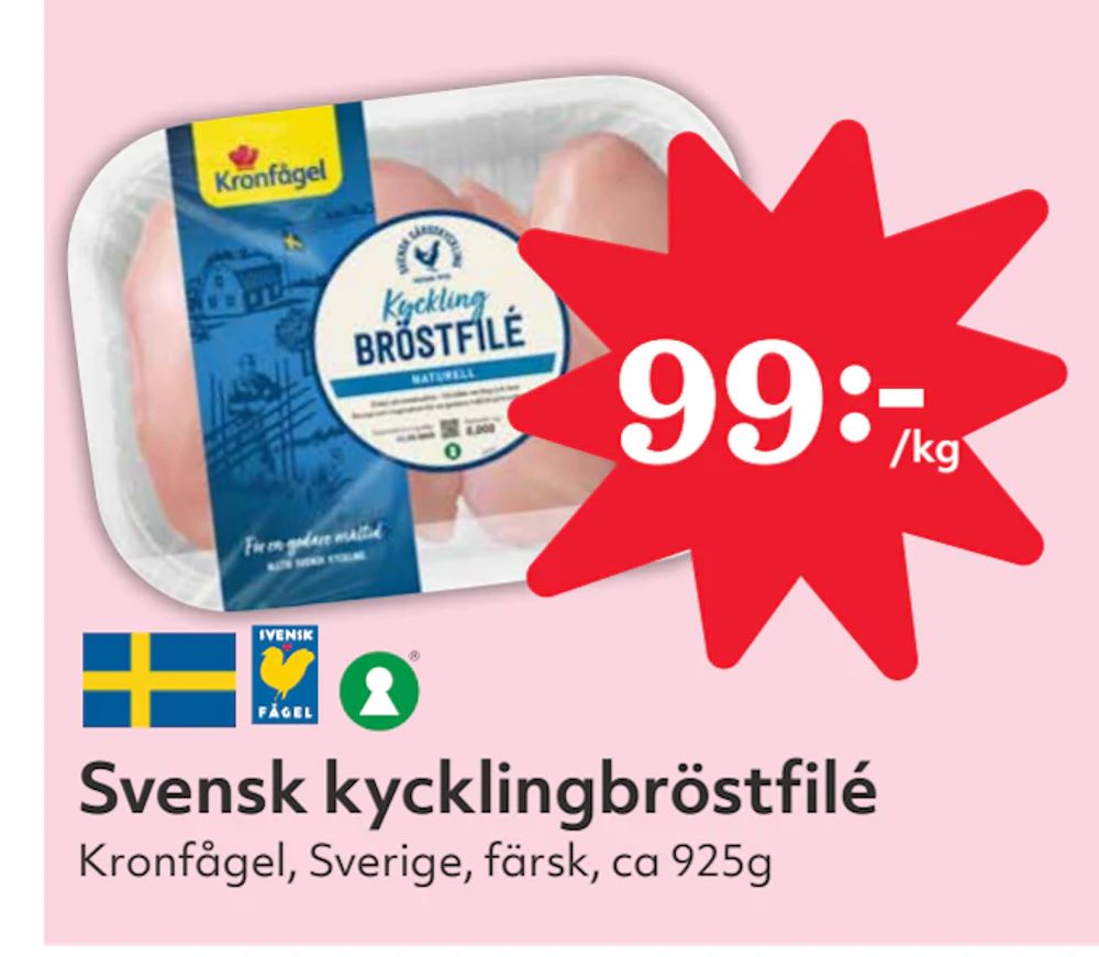 Erbjudanden på Svensk kycklingbröstfilé från Hemköp för 99 kr