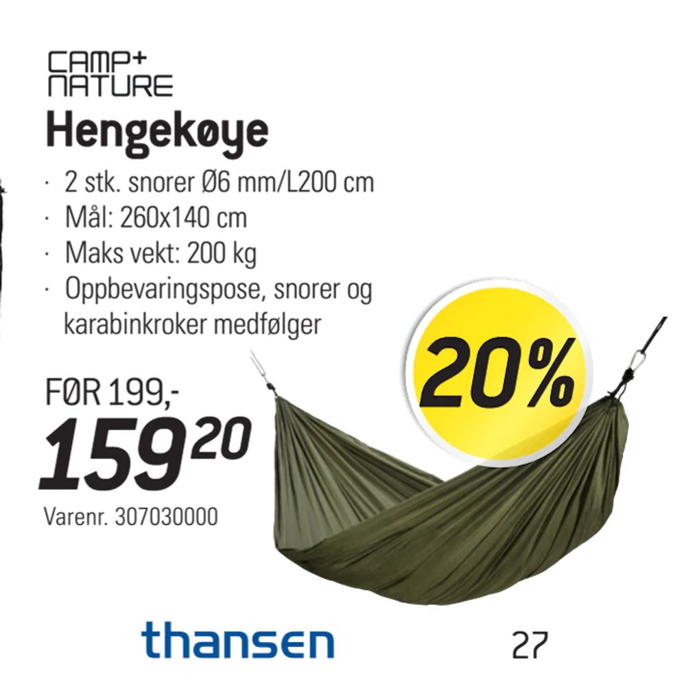 Tilbud på Hengekøye fra thansen til 159,20 kr