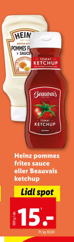 Heinz pommes frites sauce eller Beauvais ketchup