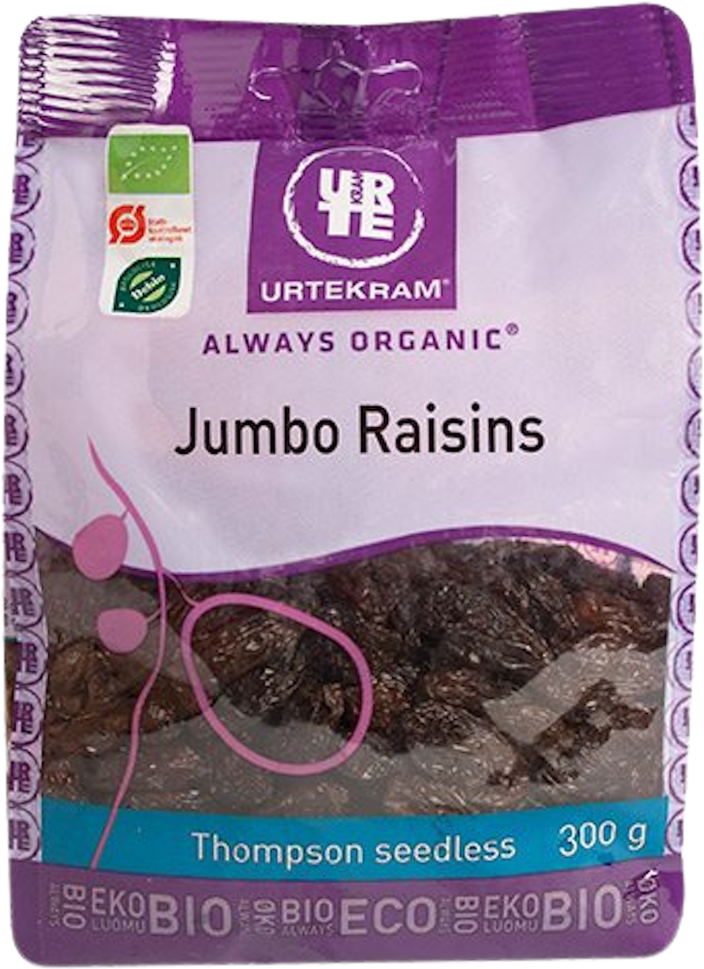 Tilbud på Jumbo raisins Øko (Urtekram) fra Helsam til 27,95 kr.