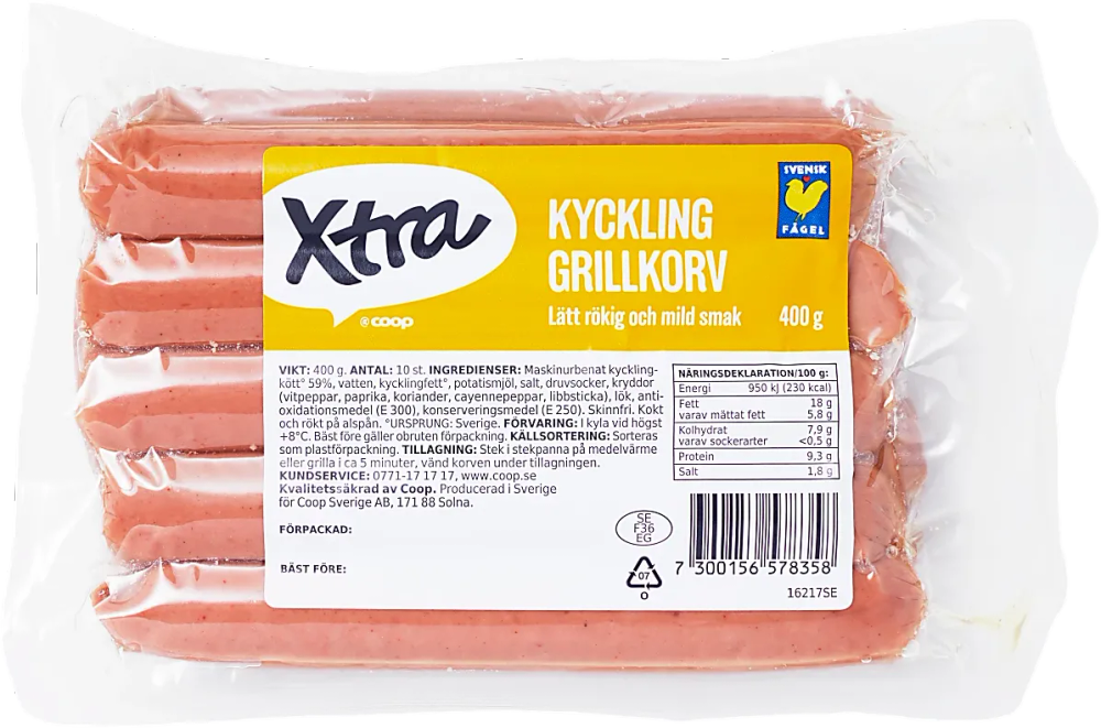 Erbjudanden på Kycklinggrillkorv (Sverige/Xtra) från Coop X:-TRA för 12,90 kr