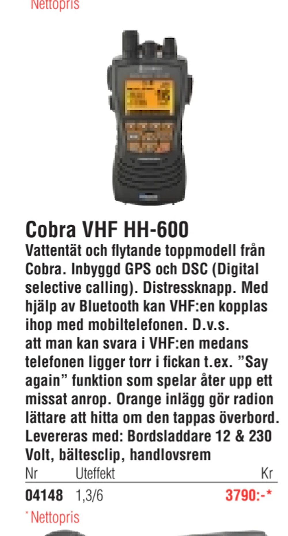 Erbjudanden på Cobra VHF HH-600 från Erlandsons Brygga för 3 790 kr