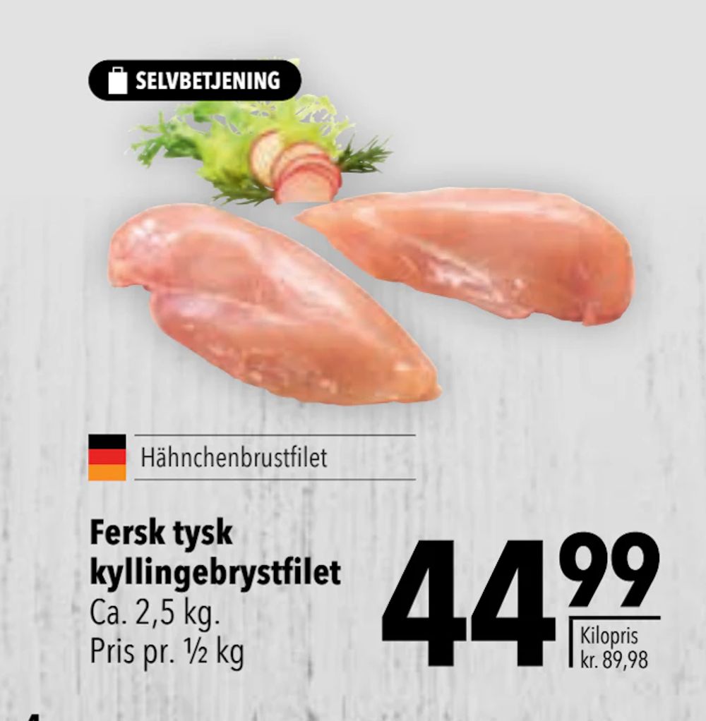 Tilbud på Fersk tysk kyllingebrystfilet fra CITTI til 44,99 kr.