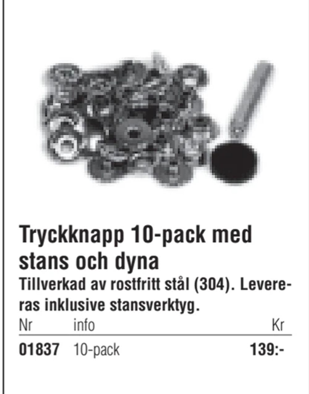 Erbjudanden på Tryckknapp 10-pack med stans och dyna från Erlandsons Brygga för 139 kr