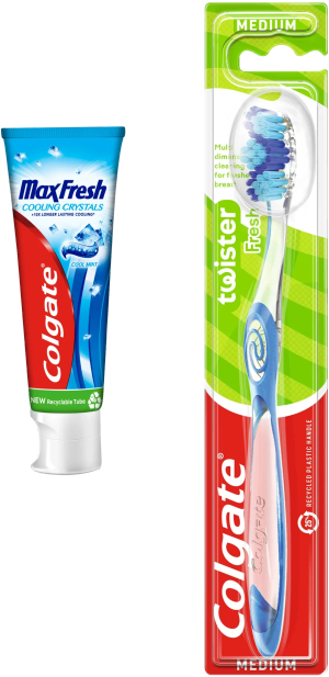 Tandkräm, tandborste Twister (Colgate)