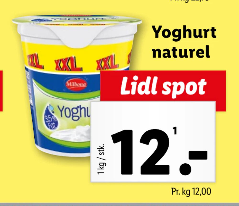 Tilbud på Yoghurt naturel fra Lidl til 12 kr.