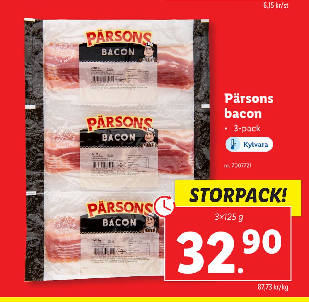 Erbjudanden på Pärsons bacon från Lidl för 32,90 kr