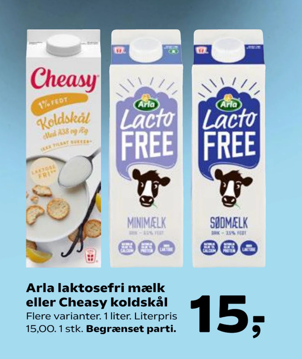Tilbud på Arla laktosefri mælk eller Cheasy koldskål fra Kvickly til 15 kr.