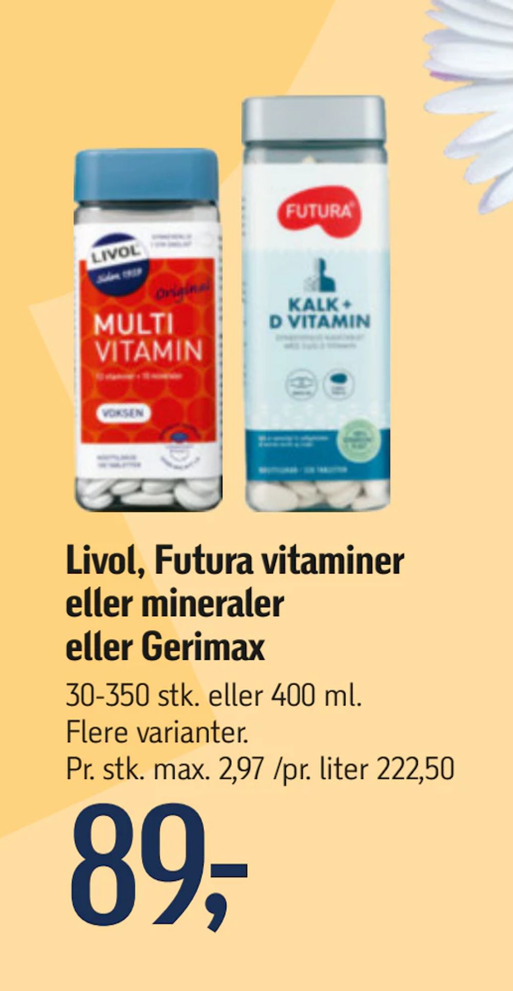 Tilbud på Livol, Futura vitaminer eller mineraler eller Gerimax fra føtex til 89 kr.