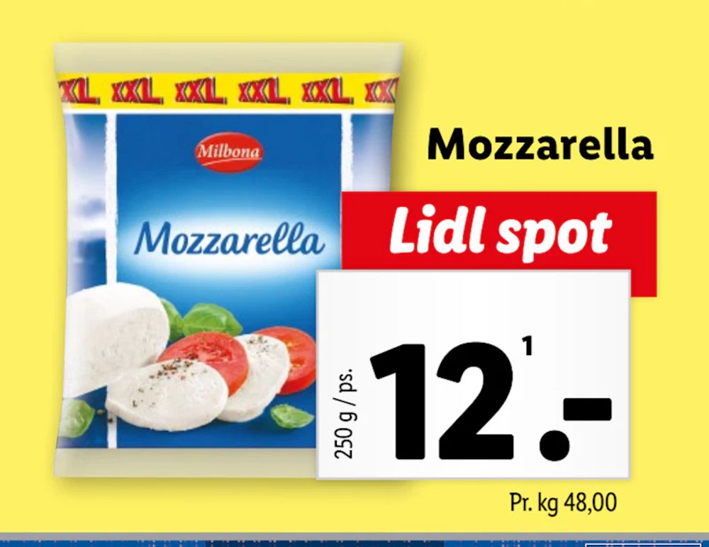 Tilbud på Mozzarella fra Lidl til 12 kr.