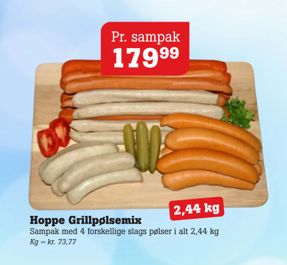 Tilbud på Hoppe Grillpølsemix fra Poetzsch Padborg til 179,99 kr.