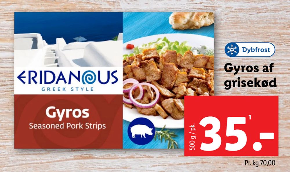 Tilbud på Gyros af grisekød fra Lidl til 35 kr.
