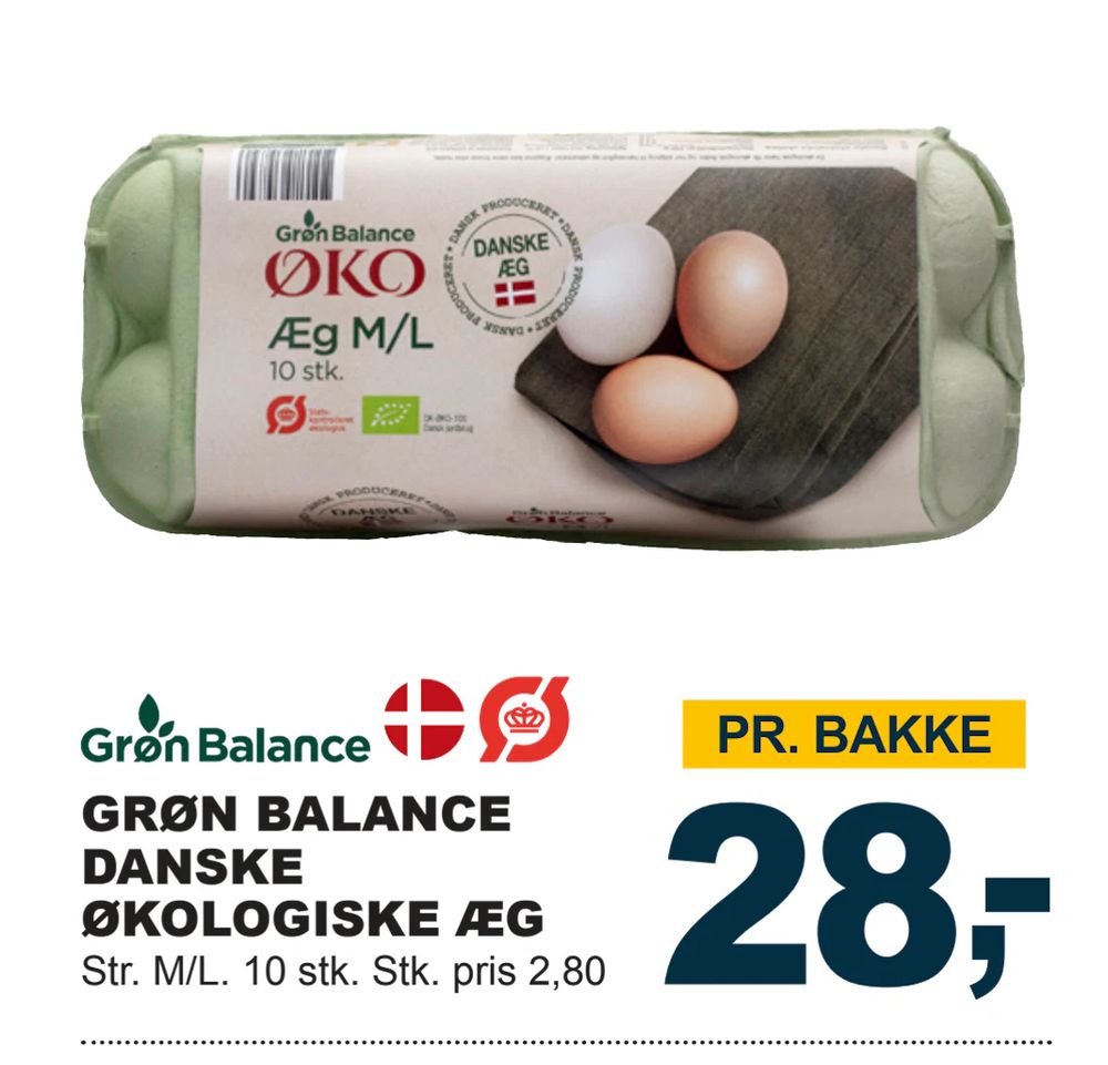 Tilbud på GRØN BALANCE DANSKE ØKOLOGISKE ÆG fra LET-KØB til 28 kr.