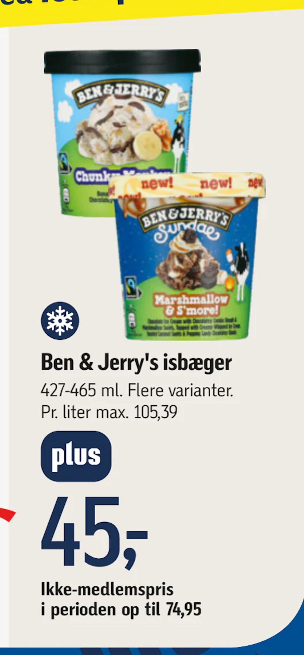 Tilbud på Ben & Jerry's isbæger fra føtex til 45 kr.
