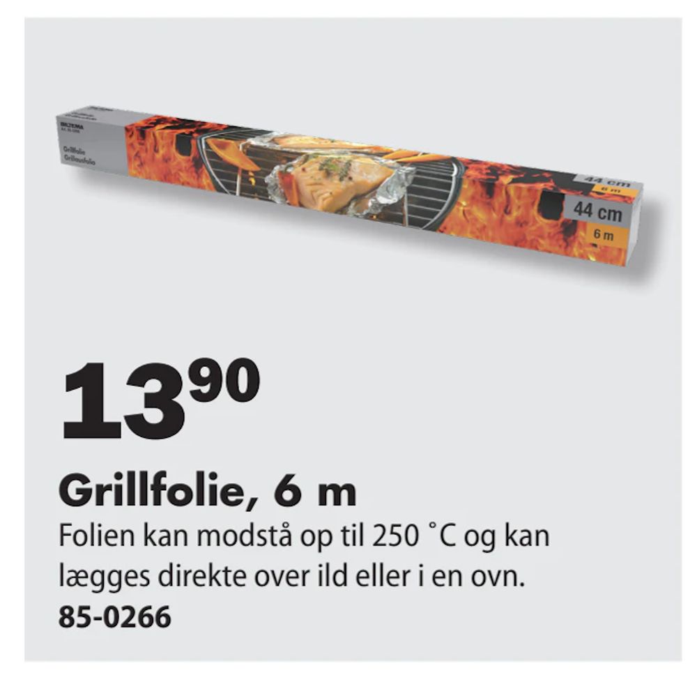 Tilbud på Grillfolie, 6 m fra Biltema til 13,90 kr.