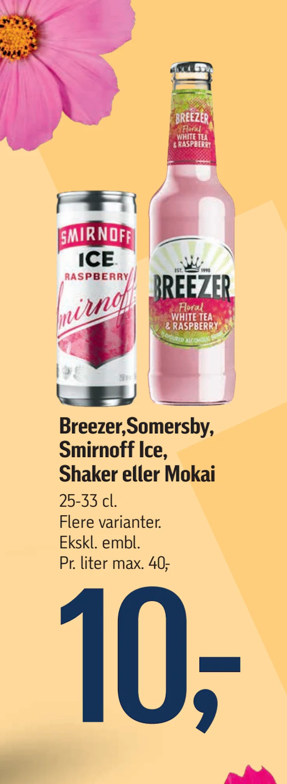 Tilbud på Breezer,Somersby, Smirnoff Ice, Shaker eller Mokai fra føtex til 10 kr.