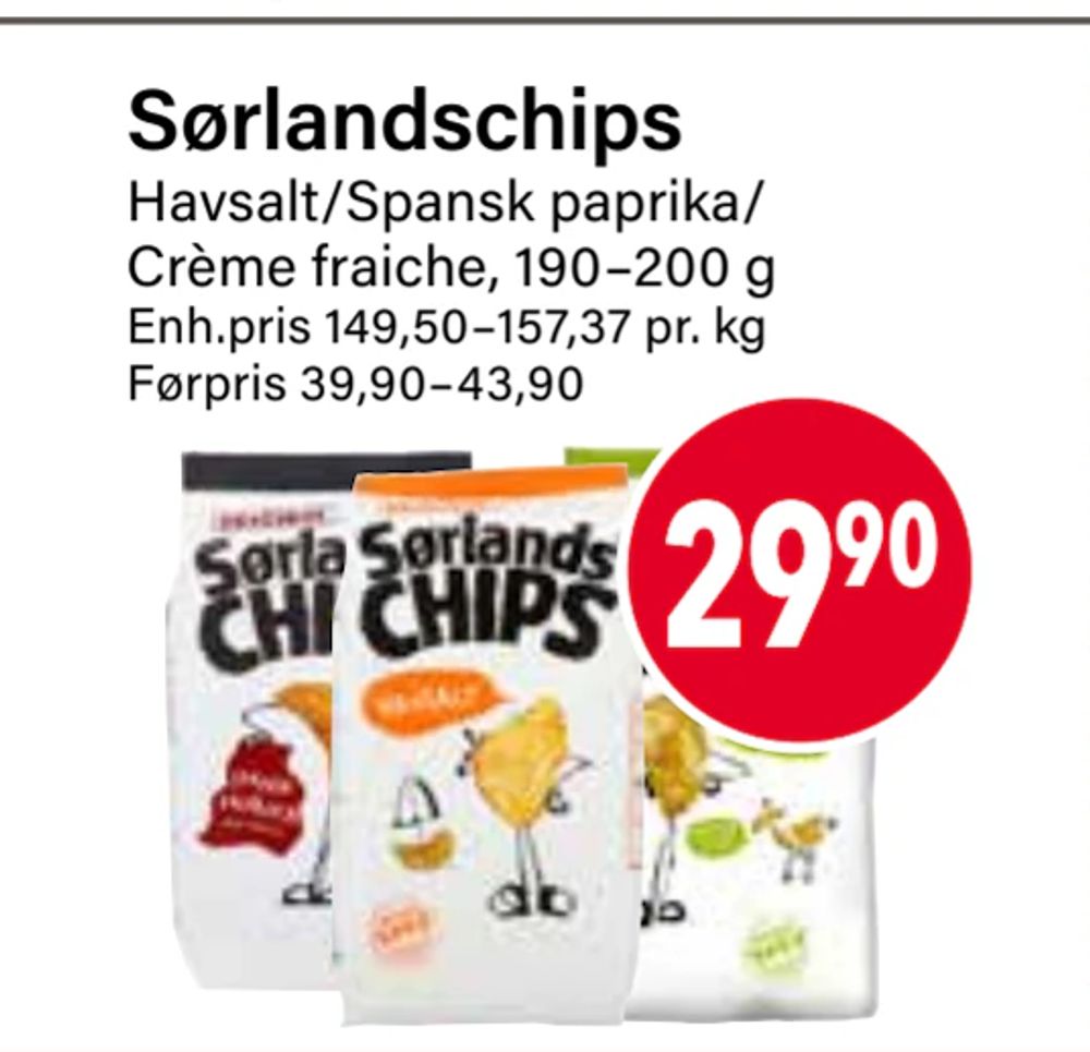 Tilbud på Sørlandschips fra Nærbutikken til 29,90 kr