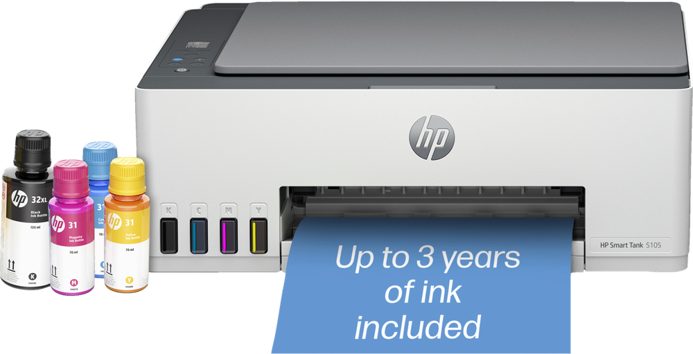 Tilbud på HP Smart Tank 5105 AIO inkjet printer fra Elgiganten til 1.599 kr.