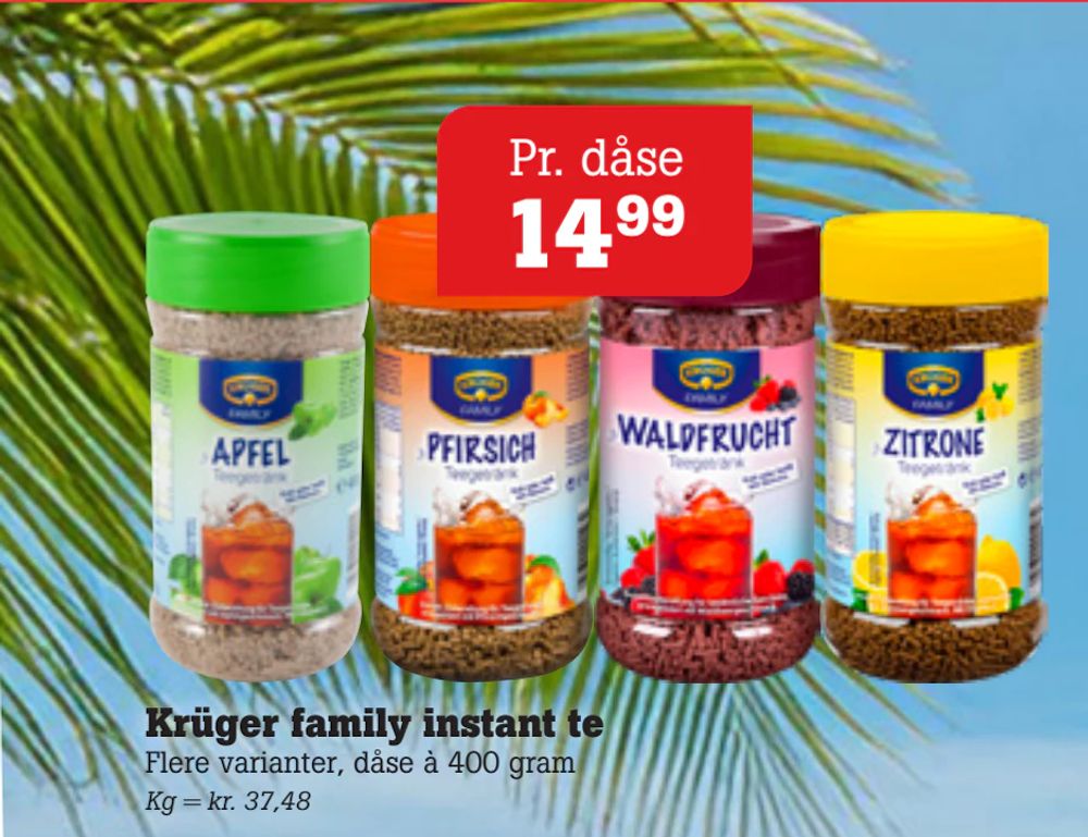 Tilbud på Krüger family instant te fra Poetzsch Padborg til 14,99 kr.