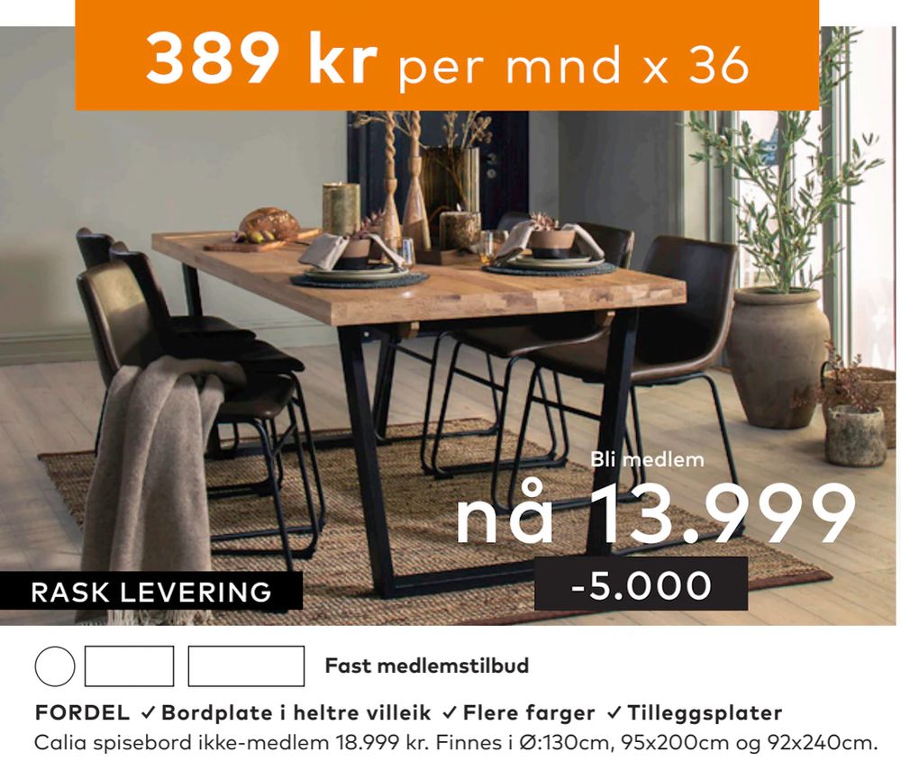 Tilbud på Calia spisebord fra Skeidar til 18 999 kr