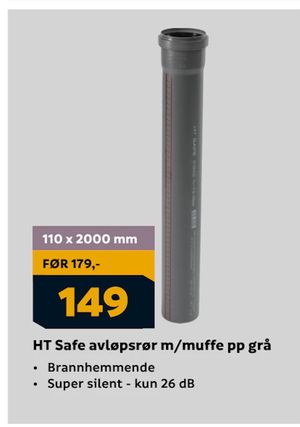 HT Safe avløpsrør m/muffe pp grå