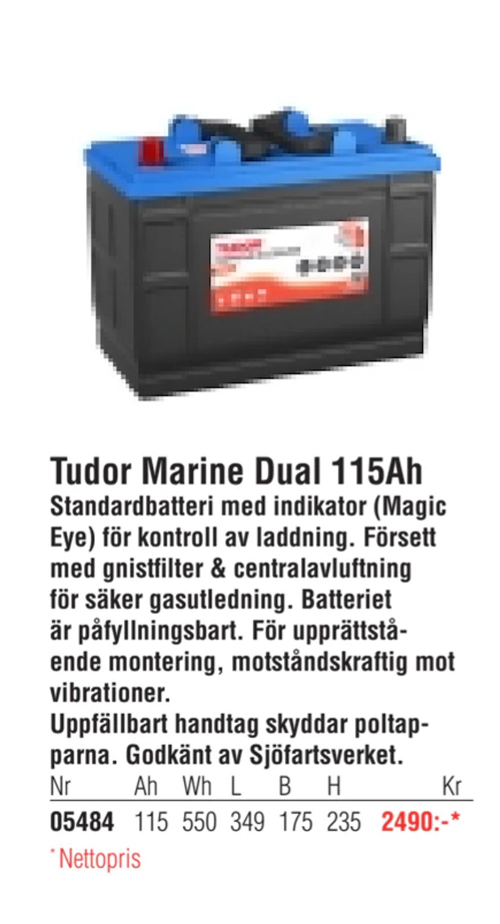 Erbjudanden på Tudor Marine Dual 115Ah från Erlandsons Brygga för 2 490 kr