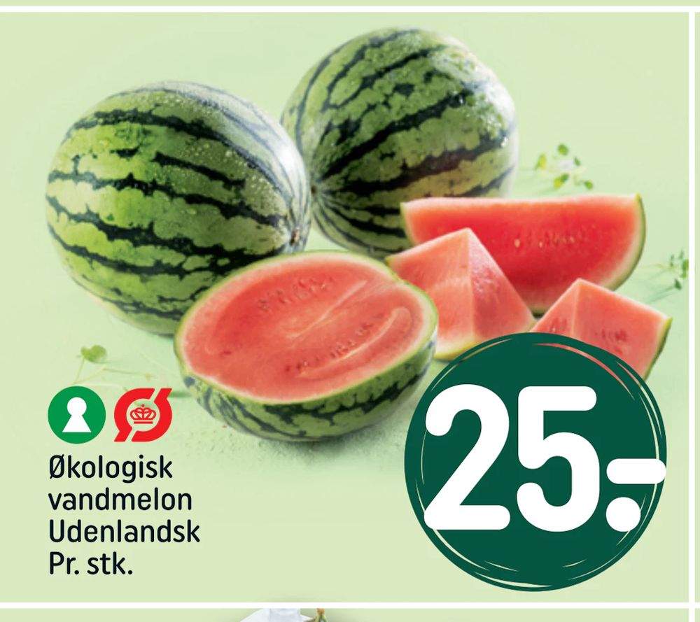 Tilbud på Økologisk vandmelon Udenlandsk Pr. stk. fra REMA 1000 til 25 kr.