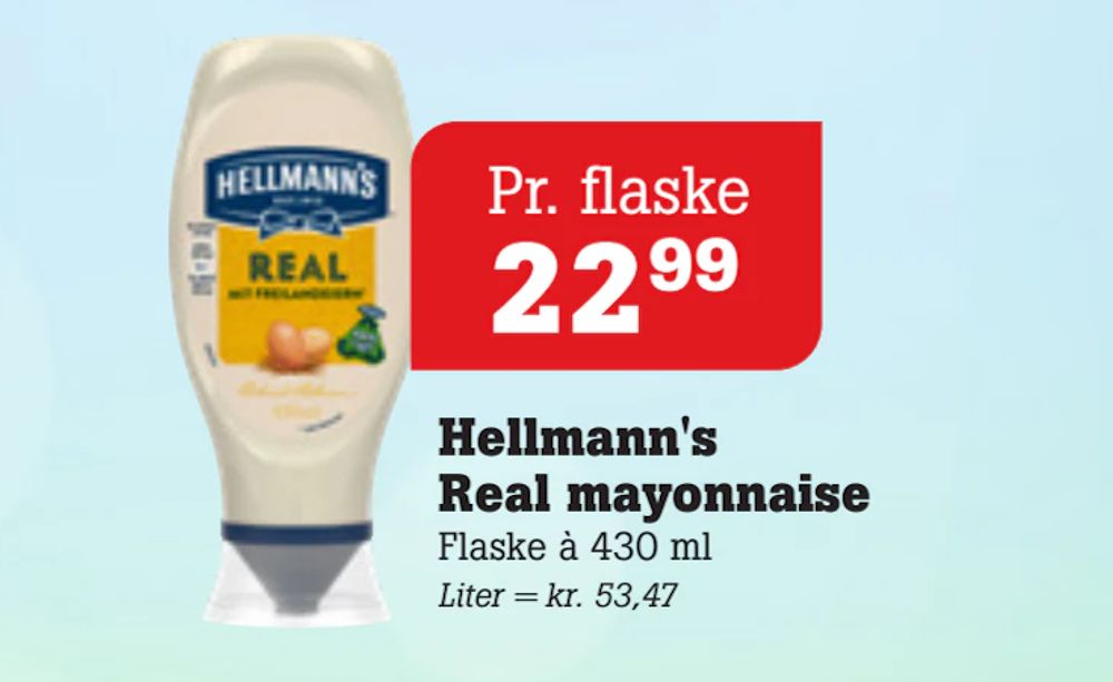 Tilbud på Hellmann's Real mayonnaise fra Poetzsch Padborg til 22,99 kr.