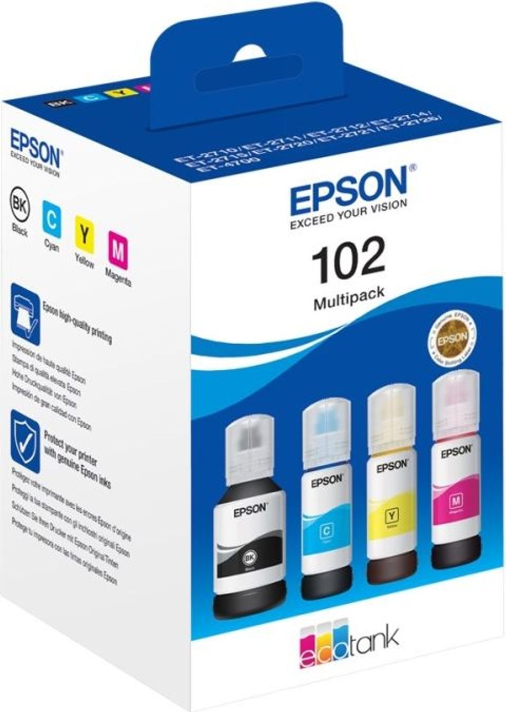 Tilbud på Epson 102 Multipack - 4 pakker - sort, gul, cyan, magenta - original - blækpatron - for EcoTank ET-15000, 2750, 2751, 2756, 2850, 2851, 2856, 3850, 47 fra ComputerSalg til 318 kr.