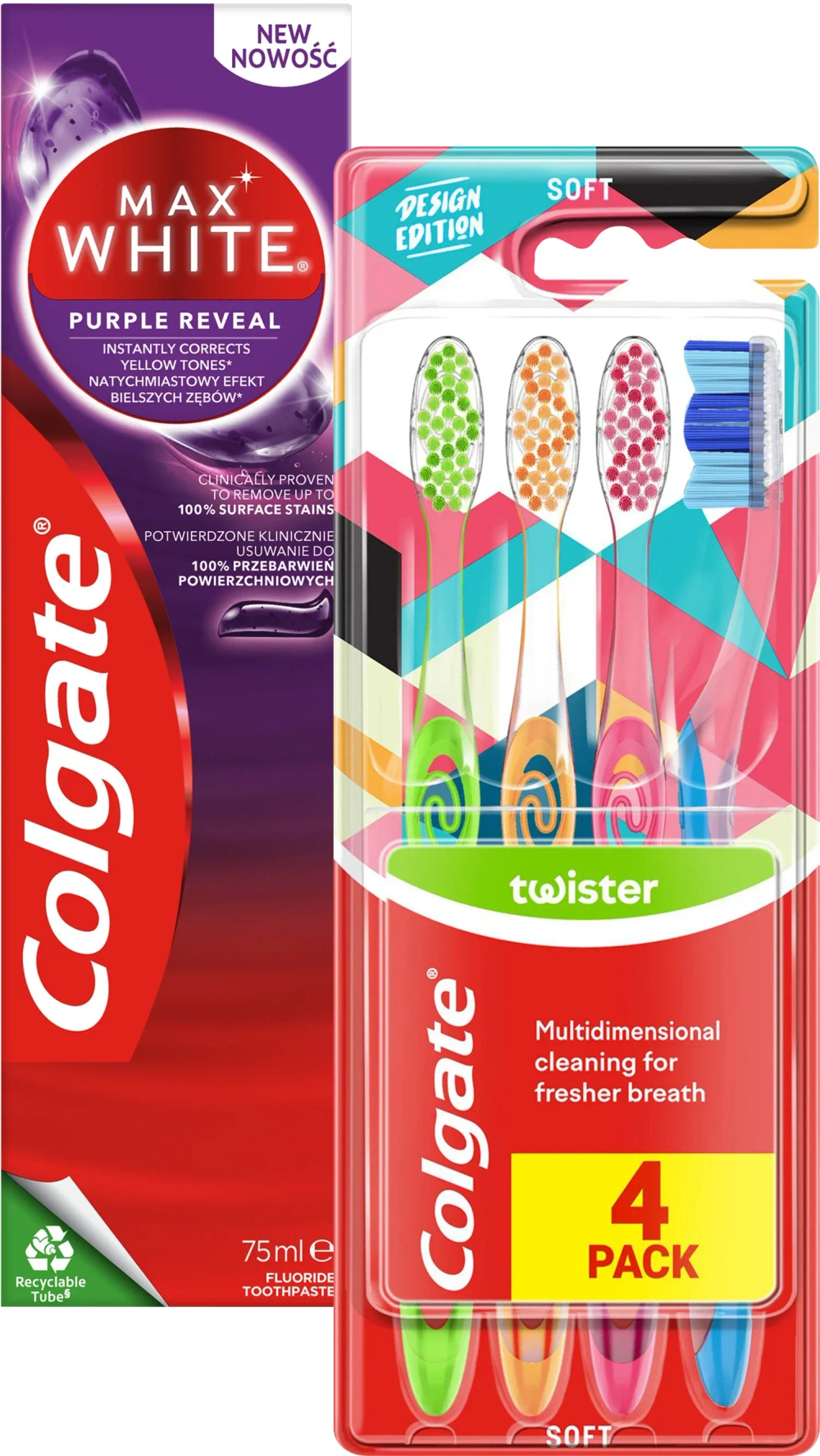 Erbjudanden på Tandkräm Total, Sensitive, Max white Tandborste twister 4-pack (Colgate) från ICA Maxi Stormarknad för 25 kr