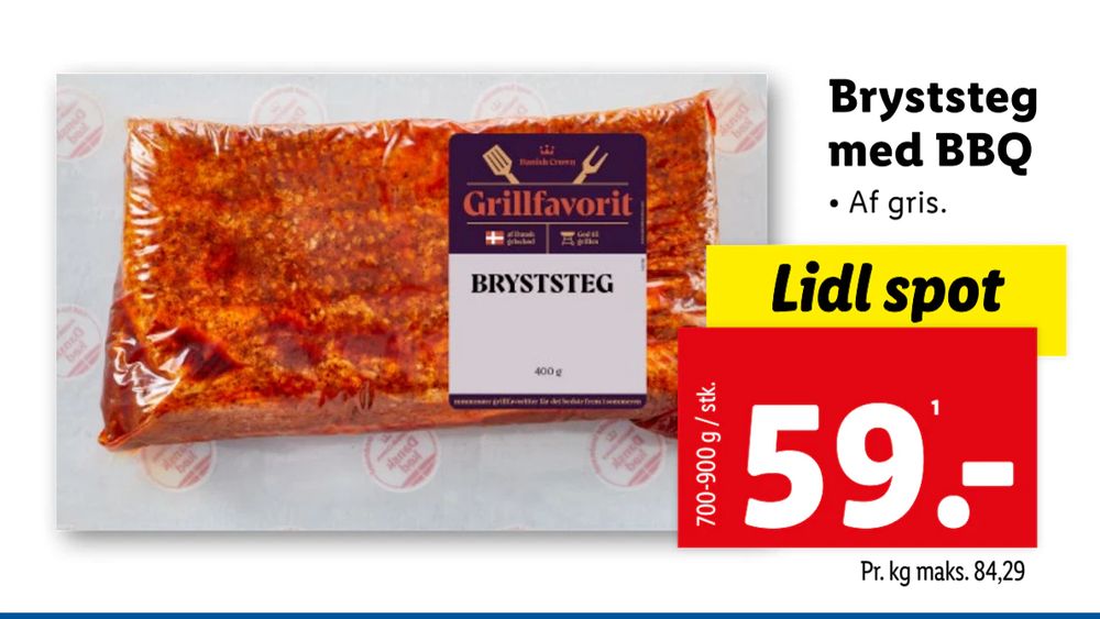Tilbud på Bryststeg med BBQ fra Lidl til 59 kr.