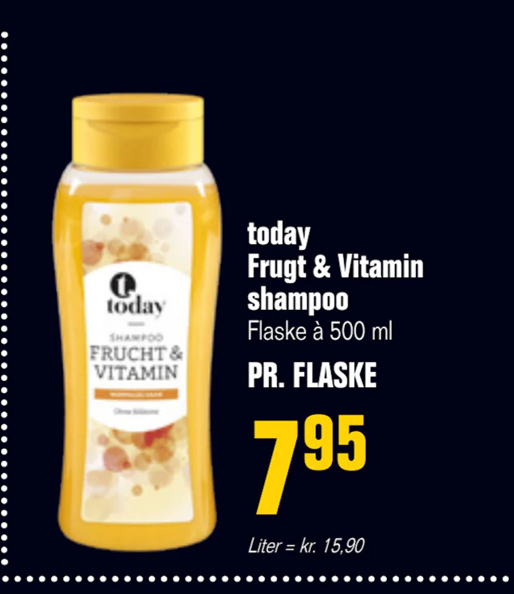 Tilbud på today Frugt & Vitamin shampoo fra Poetzsch Padborg til 7,95 kr.